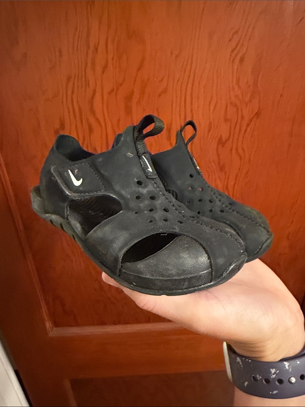 Nike Kids Black Closed-Toe Sport Sandals with White Swoosh